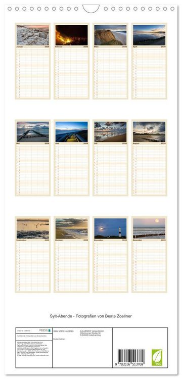 Produktbild: Familienplaner 2026 - Sylt-Abende - Fotografien von Beate Zoellner mit 5 Spalten (Wandkalender, 21 x 45 cm) CALVENDO
