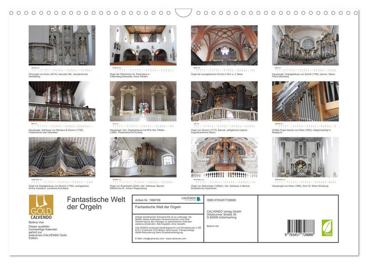 Produktbild: Fantastische Welt der Orgeln (Wandkalender 2026 DIN A3 quer), CALVENDO Monatskalender