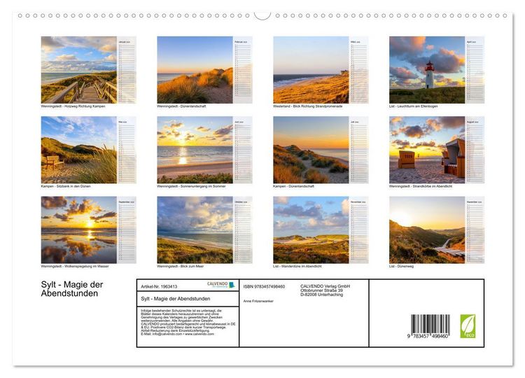 Produktbild: Sylt - Magie der Abendstunden (hochwertiger Premium Wandkalender 2026 DIN A2 quer), Kunstdruck in Hochglanz