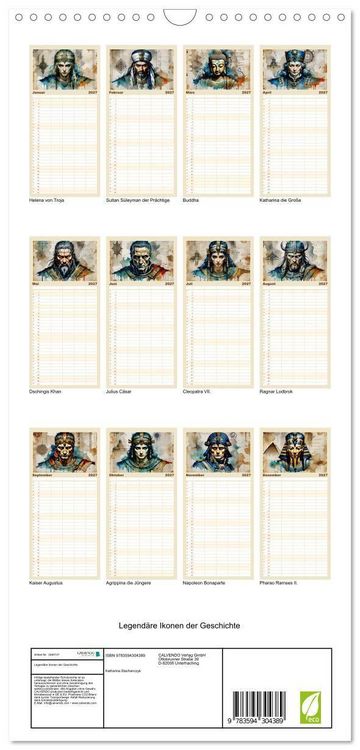 Produktbild: Familienplaner 2027 - Legend&auml;re Ikonen der Geschichte mit 5 Spalten (Wandkalender, 21 x 45 cm) CALVENDO