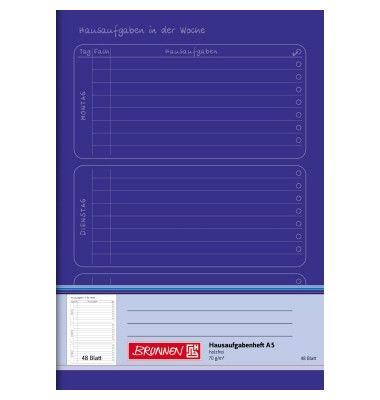 Produktbild: Brunnen Hausaufgabenheft &brvbar; A5, 48 Blatt, blau