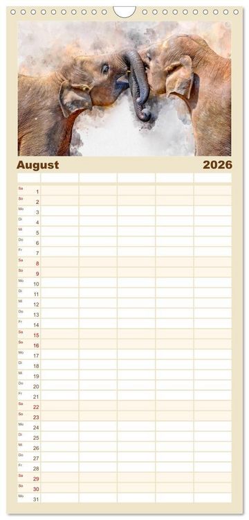 Produktbild: Familienplaner 2026 - Elefanten - k&uuml;nstlerische Impressionen der gr&ouml;&szlig;ten noch lebenden Landtiere mit 5 Spalten (Wandkalender, 21 x 45 cm) CALVENDO