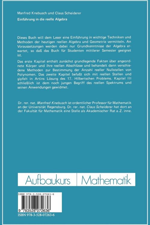 Produktbild: Einf&uuml;hrung in die reelle Algebra
