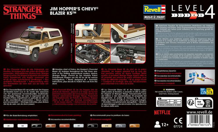 Produktbild: Revell 07724 Stranger Things Jim Hopper&acute;s Chevy&reg; Blazer K5&trade; Automodell Bausatz 1:25