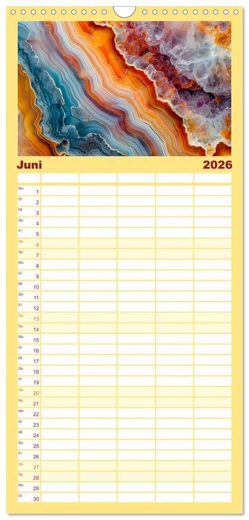 Produktbild: Familienplaner 2026 - Achat-Rhapsodie - Farbige Flussl&auml;ufe in Bandachaten und Quarz mit 5 Spalten (Wandkalender, 21 x 45 cm) CALVENDO