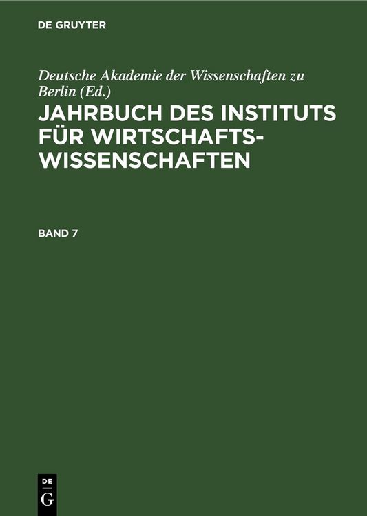 Produktbild: Jahrbuch des Instituts f&uuml;r Wirtschaftswissenschaften. Band 7