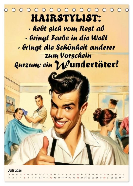 Produktbild: Friseurspr&uuml;che, Spa&szlig; rund um Frisuren, Kamm und Schere (Tischkalender 2026 DIN A5 hoch), CALVENDO Monatskalender