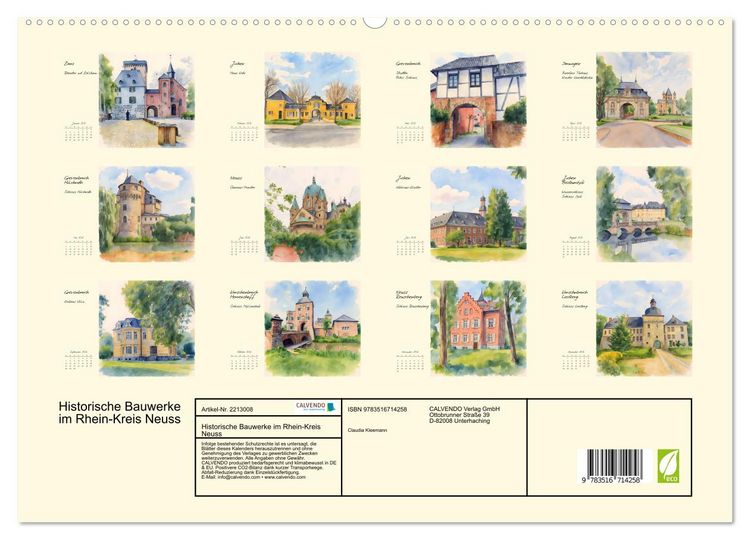 Produktbild: Historische Bauwerke im Rhein-Kreis Neuss (hochwertiger Premium Wandkalender 2026 DIN A2 quer), Kunstdruck in Hochglanz
