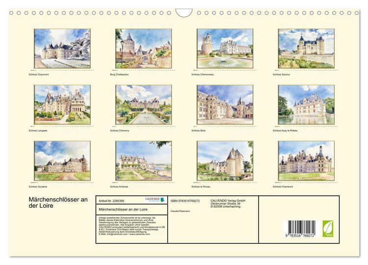 Produktbild: M&auml;rchenschl&ouml;sser an der Loire (Wandkalender 2027 DIN A3 quer), CALVENDO Monatskalender