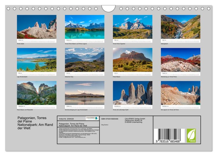 Produktbild: Patagonien, Torres del Paine Nationalpark: Am Rand der Welt (Wandkalender 2026 DIN A4 quer), CALVENDO Monatskalender