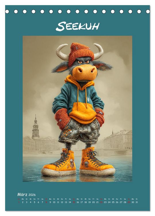 Produktbild: Kuhwelt. Stylische Streetwear-K&uuml;he f&uuml;r gute Laune (Tischkalender 2026 DIN A5 hoch), CALVENDO Monatskalender