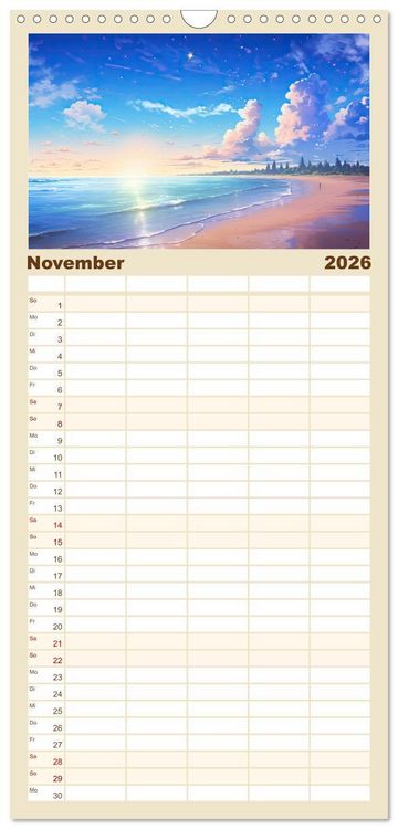 Produktbild: Familienplaner 2026 - Inspirierende Str&auml;nde mit 5 Spalten (Wandkalender, 21 x 45 cm) CALVENDO