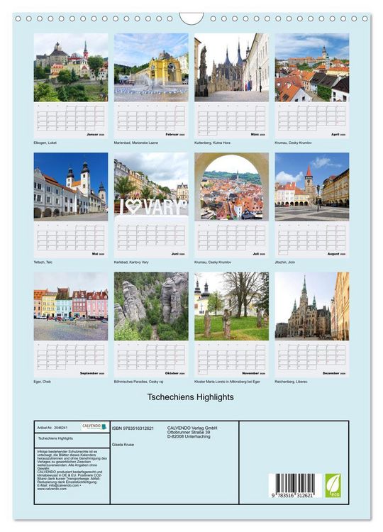 Produktbild: Tschechiens Highlights (Wandkalender 2026 DIN A3 hoch), CALVENDO Monatskalender