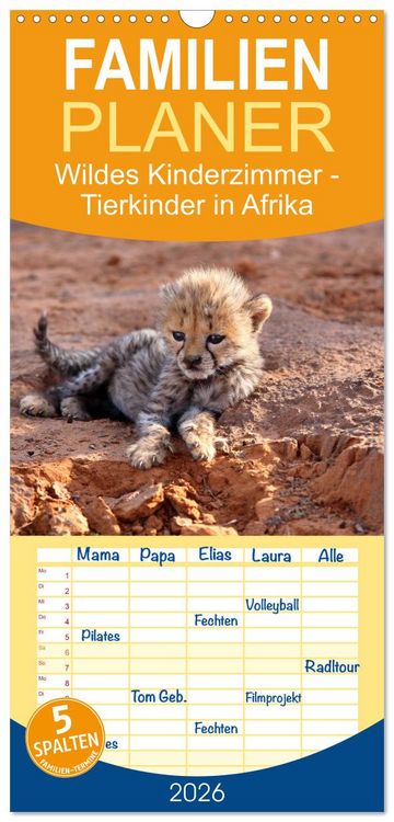 Produktbild: Familienplaner 2026 - Wildes Kinderzimmer - Tierkinder in Afrika mit 5 Spalten (Wandkalender, 21 x 45 cm) CALVENDO