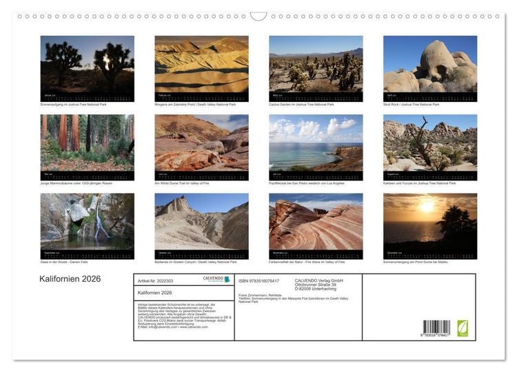 Produktbild: Kalifornien 2026 (Wandkalender 2026 DIN A2 quer), CALVENDO Monatskalender