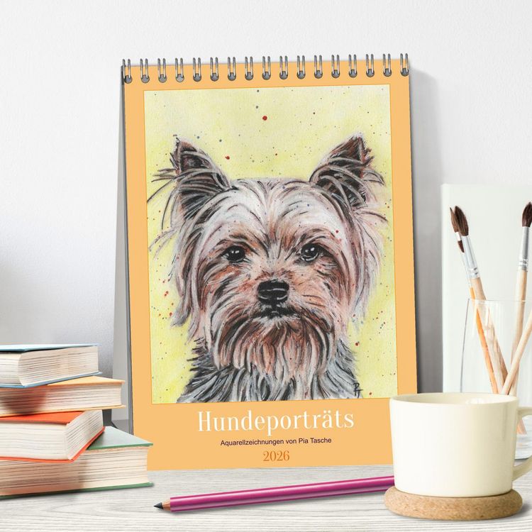 Produktbild: Hundeportr&auml;ts - Aquarellzeichnungen von Pia Tasche (Tischkalender 2026 DIN A5 hoch), CALVENDO Monatskalender