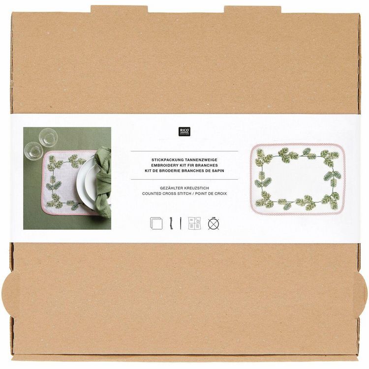 Produktbild: Stickpackung Gez&auml;hlter Kreuzstich, Eckige Platzsets, Tannenzweige