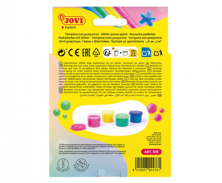 Produktbild: JOVI Gouache Tempera Plakatfarbe, GLITTER-Farben, 4 Dosen 35 ml