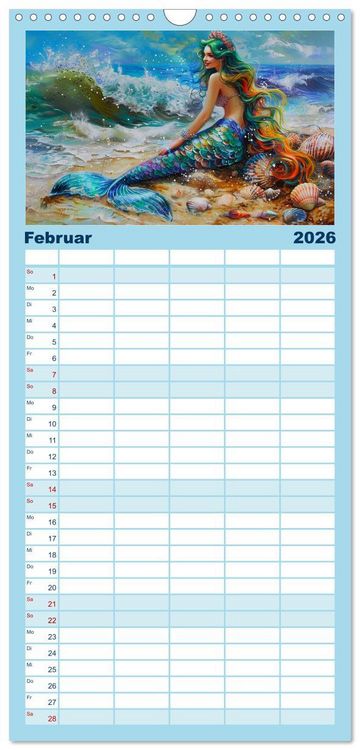 Produktbild: Familienplaner 2026 - Meerjungfrauen. Zauberhafte Nixen-Paintings mit 5 Spalten (Wandkalender, 21 x 45 cm) CALVENDO