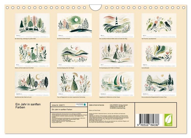 Produktbild: Ein Jahr in sanften Farben (Wandkalender 2027 DIN A4 quer), CALVENDO Monatskalender