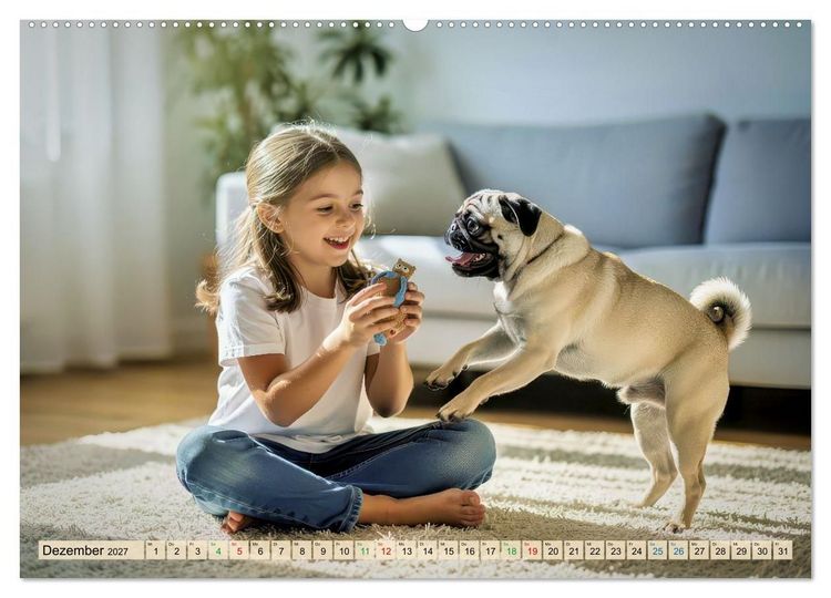 Produktbild: Der kleine Mops-Kalender (Wandkalender 2027 DIN A2 quer), CALVENDO Monatskalender
