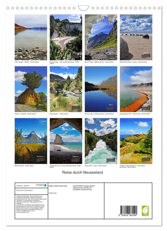 Produktbild: Reise durch Neuseeland (Wandkalender 2026 DIN A3 hoch), CALVENDO Monatskalender