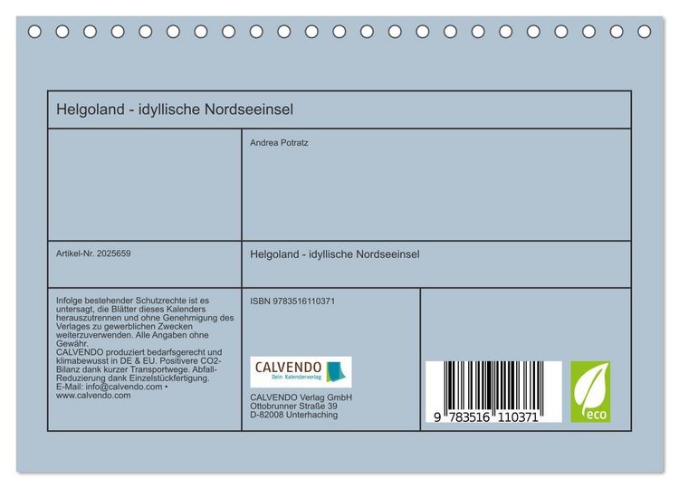 Produktbild: Helgoland - idyllische Nordseeinsel (Tischkalender 2026 DIN A5 quer), CALVENDO Monatskalender