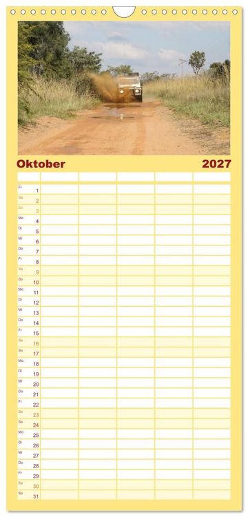 Produktbild: Familienplaner 2027 - Land Rover Defender - Unterwegs in Afrika mit 5 Spalten (Wandkalender, 21 x 45 cm) CALVENDO
