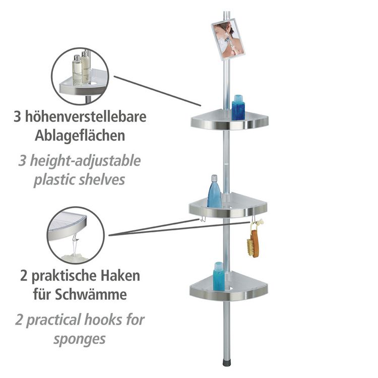 Produktbild: Teleskop Duschecke Premium, mit 3 Ablagen und Spiegel, satiniert