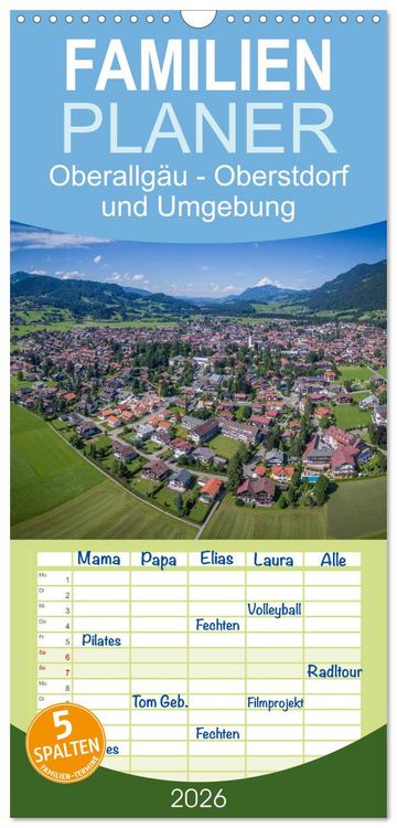 Produktbild: Familienplaner 2026 - Oberallg&auml;u - Oberstdorf und Umgebung mit 5 Spalten (Wandkalender, 21 x 45 cm) CALVENDO