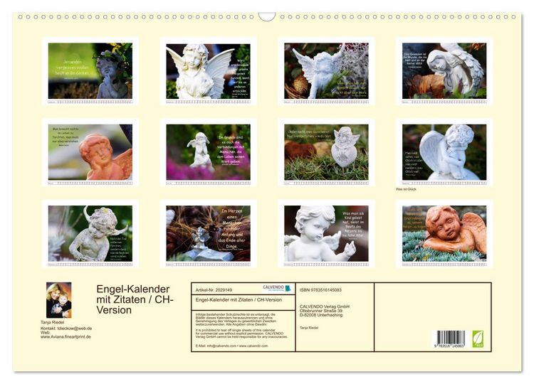 Produktbild: Engel-Kalender mit Zitaten / CH-Version (Wandkalender 2026 DIN A2 quer), CALVENDO Monatskalender