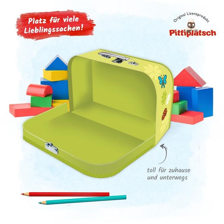 Produktbild: Tr&ouml;tsch Kinder-Koffer Pittiplatsch Bollerwagen medium,Pappkoffer, Koffer aus Pappe, Geschenk Verpackung, Gutschein Verpackung,Spielkoffer, Metallgriff und Metallhenkel, Reisekoffer Kinder