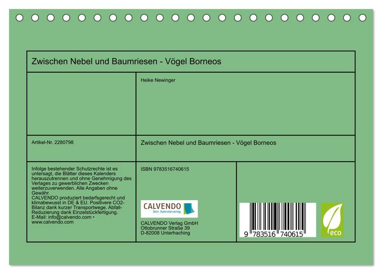 Produktbild: Zwischen Nebel und Baumriesen - V&ouml;gel Borneos (Tischkalender 2026 DIN A5 quer), CALVENDO Monatskalender