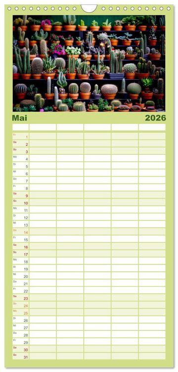 Produktbild: Familienplaner 2026 - Kaktuszauberland mit 5 Spalten (Wandkalender, 21 x 45 cm) CALVENDO