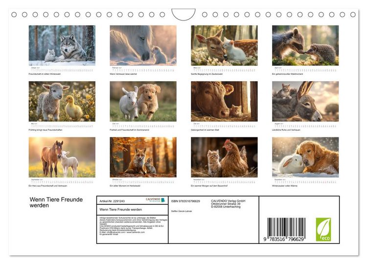 Produktbild: Wenn Tiere Freunde werden (Wandkalender 2027 DIN A4 quer), CALVENDO Monatskalender