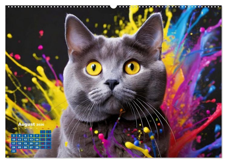 Produktbild: Splash - Katzen im Farbrausch (hochwertiger Premium Wandkalender 2026 DIN A2 quer), Kunstdruck in Hochglanz