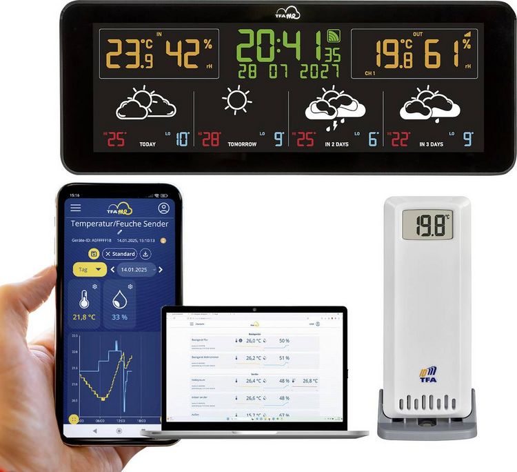 Produktbild: TFA Dostmann TFA.me ID-07 35.8107.01 WLAN-Wetterstation Vorhersage f&uuml;r 4 Tage Anzahl Sensoren max. 50