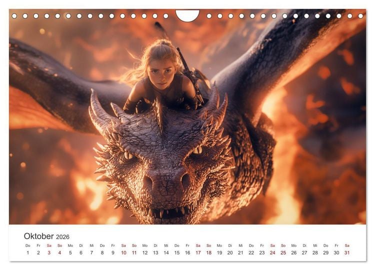 Produktbild: Kraft und Magie - Die Welt der Drachenkriegerinnen (Wandkalender 2026 DIN A4 quer), CALVENDO Monatskalender
