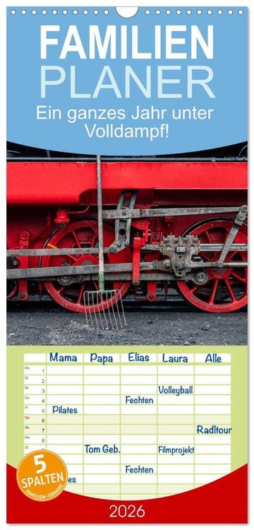 Produktbild: Familienplaner 2026 - Ein ganzes Jahr unter Volldampf! mit 5 Spalten (Wandkalender, 21 x 45 cm) CALVENDO