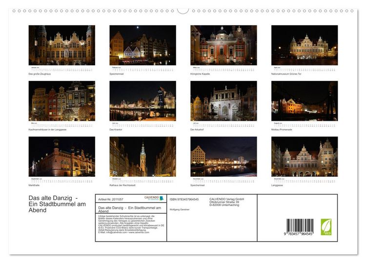 Produktbild: Das alte Danzig - Ein Stadtbummel am Abend (hochwertiger Premium Wandkalender 2026 DIN A2 quer), Kunstdruck in Hochglanz