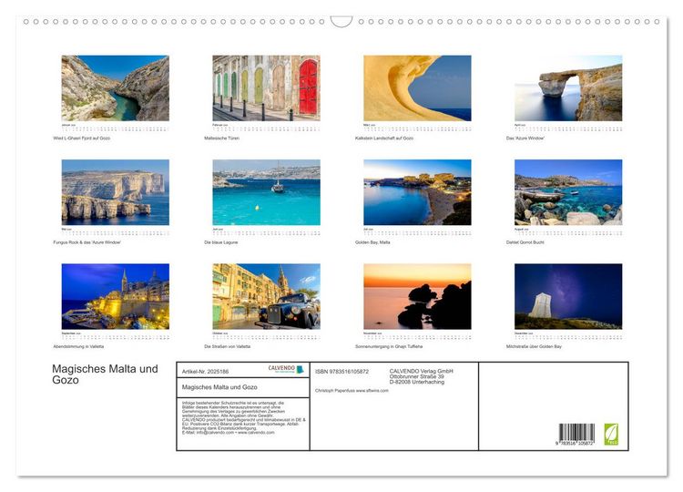 Produktbild: Magisches Malta und Gozo (Wandkalender 2026 DIN A2 quer), CALVENDO Monatskalender