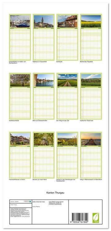 Produktbild: Familienplaner 2026 - Kanton Thurgau mit 5 Spalten (Wandkalender, 21 x 45 cm) CALVENDO