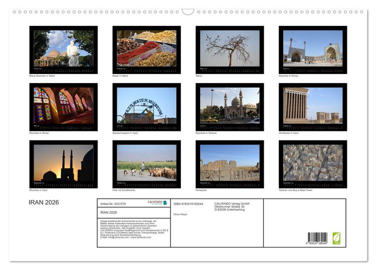 Produktbild: IRAN 2026 (Wandkalender 2026 DIN A2 quer), CALVENDO Monatskalender