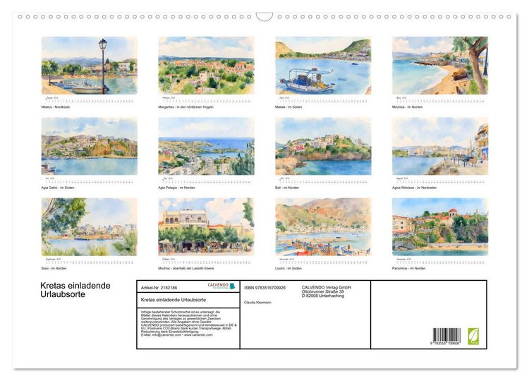 Produktbild: Kretas einladende Urlaubsorte (Wandkalender 2026 DIN A2 quer), CALVENDO Monatskalender