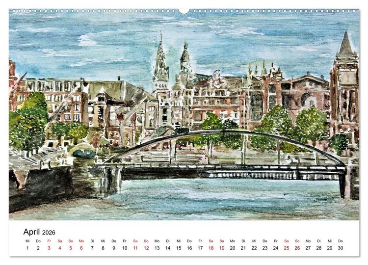 Produktbild: Hamburg in stillen Aquarellen (Wandkalender 2026 DIN A2 quer), CALVENDO Monatskalender