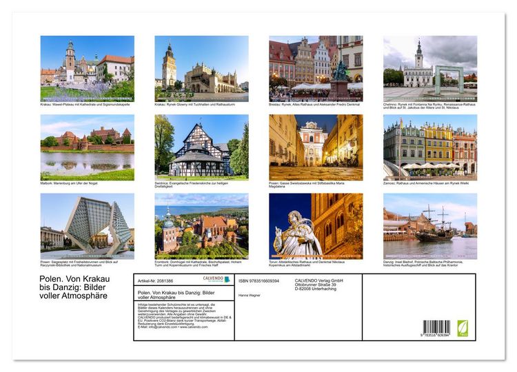 Produktbild: Polen. Von Krakau bis Danzig: Bilder voller Atmosph&auml;re (Wandkalender 2026 DIN A2 quer), CALVENDO Monatskalender
