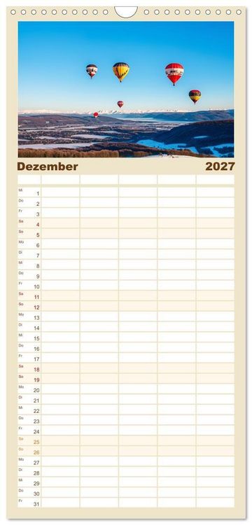 Produktbild: Familienplaner 2027 - Freiheit in den L&uuml;ften. Mit dem Hei&szlig;luftballon unterwegs mit 5 Spalten (Wandkalender, 21 x 45 cm) CALVENDO