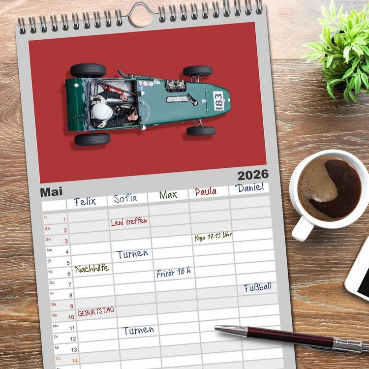Produktbild: Familienplaner 2026 - Legenden des Rennsports - Formel Junior 1955-1965 mit 5 Spalten (Wandkalender, 21 x 45 cm) CALVENDO