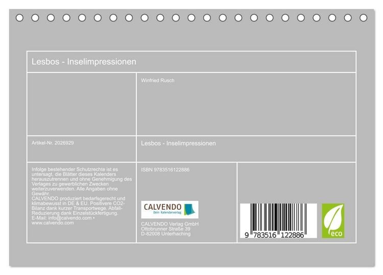 Produktbild: Lesbos - Inselimpressionen (Tischkalender 2026 DIN A5 quer), CALVENDO Monatskalender