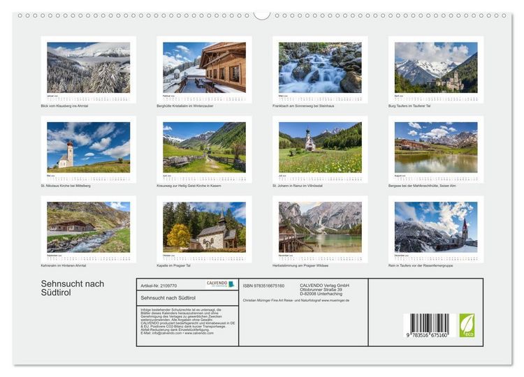 Produktbild: Sehnsucht nach S&uuml;dtirol (hochwertiger Premium Wandkalender 2026 DIN A2 quer), Kunstdruck in Hochglanz